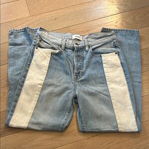 Pistola Blue and White Straight Leg Jeans‎ with Two-Tone Design